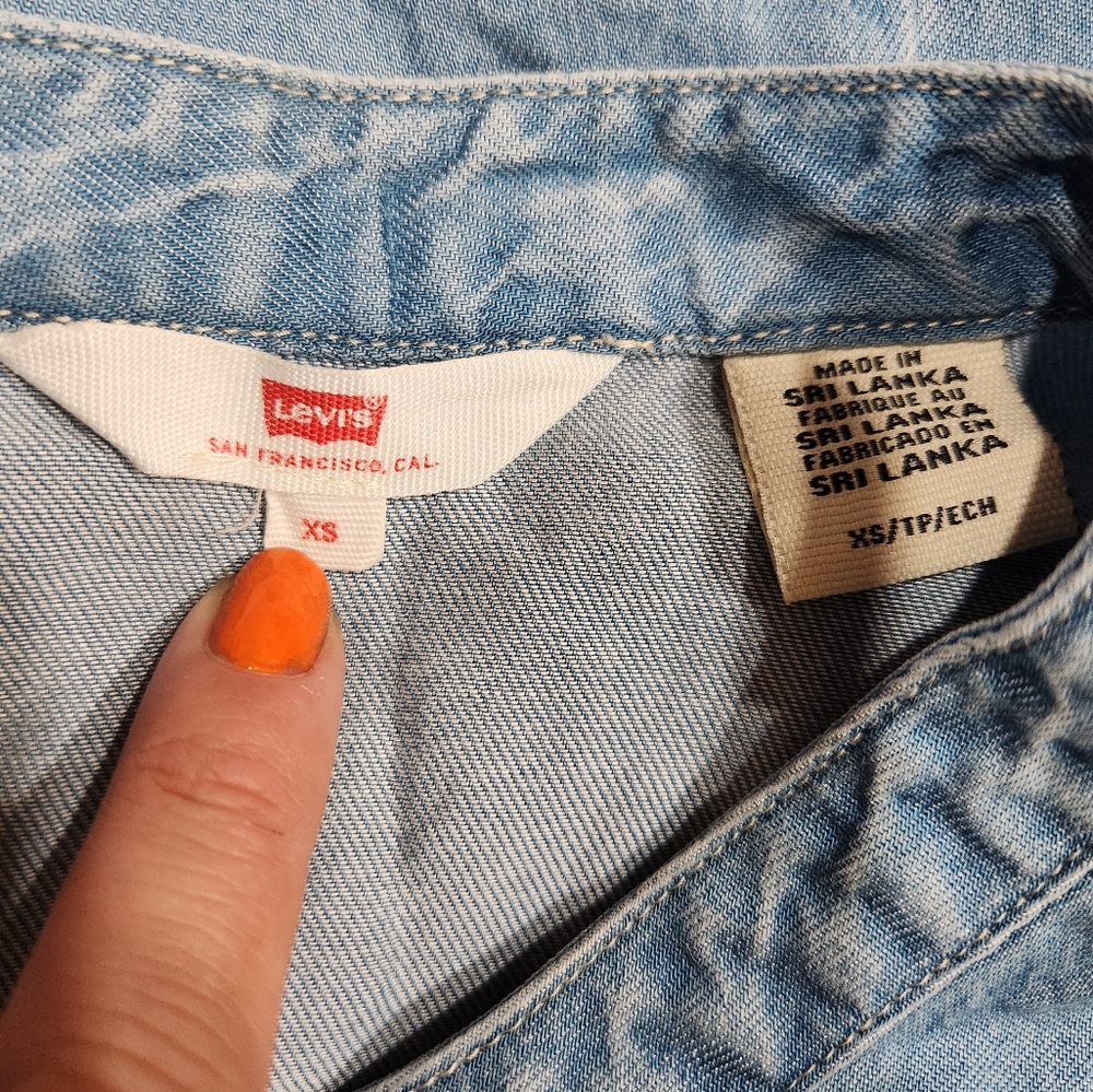 Levi's Chambray Ruffle Button Down Shirt Long Sle… - image 5